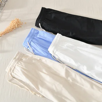 033 Yeni Varış erkek pantolonları Eğlence Keten Düz Renk Elastik Orta Bel Gevşek Rahat Yaz Plaj İnce Rahat Erkek Pantolon