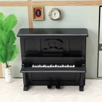 1:12 Ahşap Mini Dik Piyano Modeli Narin Kompakt Bebek Evi Mobilya Aksesuarları Mikro sahne Dekorasyon Çocuk Hediyeler