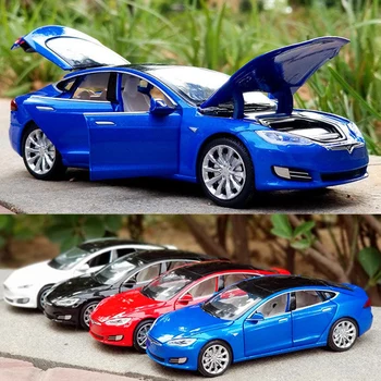 1:32 Simülasyon Tesla Model-S araba modeli ses Ve ışık Geri Çekin Alaşım Araba modeli Metal Araba oyuncak Araba dekorasyon koleksiyonu hediye