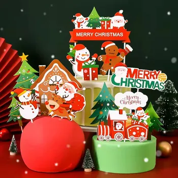 1 / 3set Merry Christmas Kek Toppers Noel Ağacı Kardan Adam Noel Baba Kek Dekor Cupcake Toppers Noel Ev Pişirme Dekor Aksesuarları