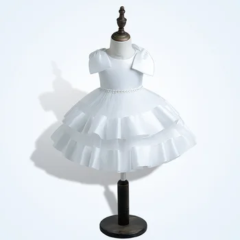 1-5 Yıl Yürümeye Başlayan Büyük Yay Elbise Bebek Kız Giysileri Yenidoğan Dantel Vaftiz 1st Doğum Günü Prenses Elbiseler Parti Düğün Balo Elbisesi