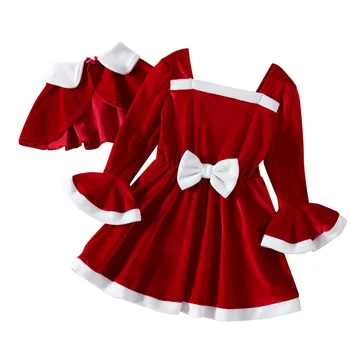 1-5 Yıl Yürüyor Çocuk Bebek Kız Noel Kıyafetleri Uzun Kollu Kırmızı Prenses Elbiseler Pelerin Seti Çocuk Santa Noel Hediyeler