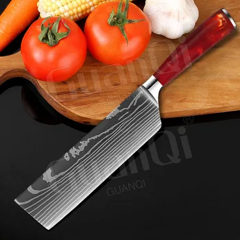 1-6 adet mutfak bıçakları Şam Çizim Desen Bıçak Yüksek Karbonlu Paslanmaz Çelik Cleaver Seti Dilimleme mutfak bıçağı şef bıçağı