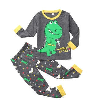 1-8 Yıl Çocuk Erkek Kız Pijama Takım Elbise Uzun Kollu Dinozor Baskılı Üstleri + Pantolon Çocuklar Kıyafet Bahar Sonbahar Çocuk Pijama setleri