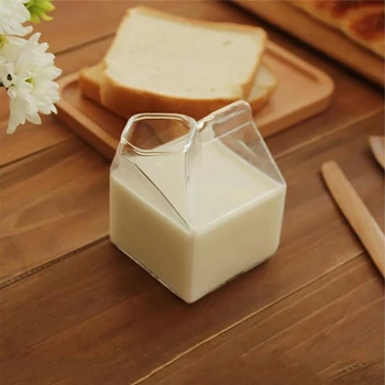 1 Adet 300 ML Yarım Pint Süt Karton Tarzı Yaratıcı Mini Kreması Sürahi Cam Süt Kupa Yüksek Borosilikat Üflemeli Kare Cam