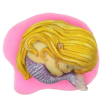 1 Adet 3D Uyku Mermaid silikon kalıp Fondan Kalıp Mermaid El Yapımı Sabun Kalıp Kek Kalıbı sabun Kalıpları yapma