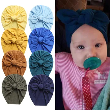 1 Adet Düz Renk Bebek fiyonk Düğüm Şapka çocuk Türban Headwrap Şemsiye Bebek Elastik Naylon Şerit Kulak Kapağı çocuklar için