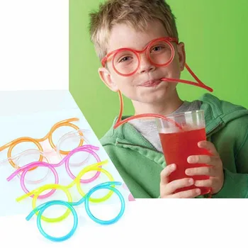 1 ADET Eğlenceli Yumuşak Plastik Saman Komik Gözlük Esnek İçme Oyuncaklar Parti Şaka Tüp Aracı Çocuklar Bebek Doğum Günü İlginç Oyun Araçlar