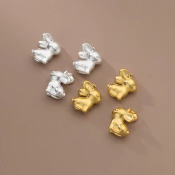 1 adet / grup 999 Saf Gümüş Kübik Tavşan Tasarım dağınık boncuklar 14x12mm El Yapımı Kaplama Altın Renk Boncuk Paspayı DIY Takı Aksesuarları