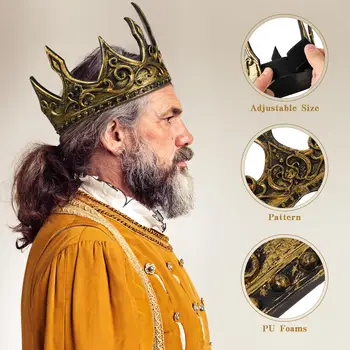 1 adet Kral taç Cadılar Bayramı balo Kral taç erkekler Cosplay performans Headdress (Rastgele Desen)