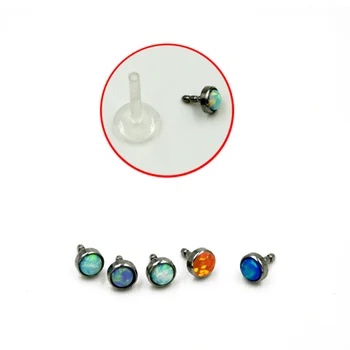 1 Adet Opal Taş Biyoplast Esnek Labret Dudak Bar Yüzük Küpe Push Fit Üst 16g Kıkırdak Piercing göbek takısı 16g