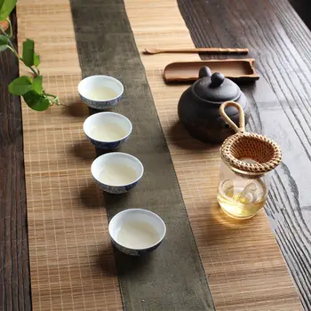 1 Adet Retro Japon tarzı Bambu Rattan Çay Demlik Süzgeç Çay Filtresi Kullanımlık Örgü Çay Kaçak Saplı Mutfak Aksesuarları