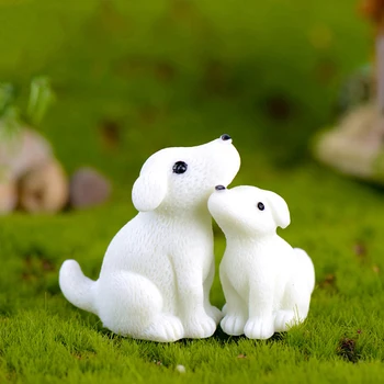 1 ADET Sevimli Beyaz ayı Köpekler Kaz Reçine MiniaturesBonsai Süsler Hayvanlar Figurins Mikro Peyzaj Dekorasyon