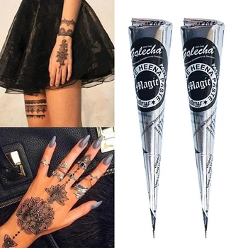 1 adet Su Geçirmez Doğal Hint Kına Dövme Mürekkep Siyah Mehndi Macun Konileri Vücut Sanatı Sticker Mehndi Vücut Boyası Geçici Tattooes