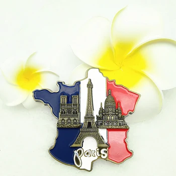 1 adet Yaratıcı 3D Metal Mıknatıs Fransa Haritası buzdolabı mıknatısı Reçine Sticker Paris turistik hediyelik Ev Dekorasyon Dropshipping