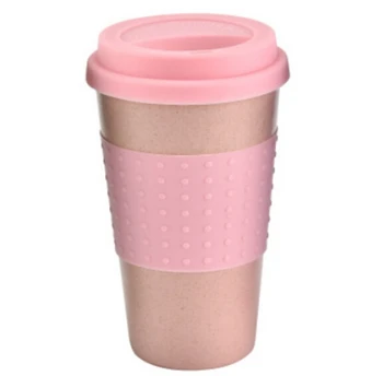 1 Adet Çevre Dostu Kahve çay bardağı Buğday Samanı Seyahat Su İçecek silikon kapaklı kupa içecek kupaları
