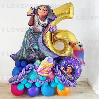 1 takım Disney Mirabel Encanto Parti Balonlar Garland Kemer Kiti Çocuklar İçin Kız Doğum Günü Partisi Dekorları 32 inç Altın Numarası Folyo Balonlar