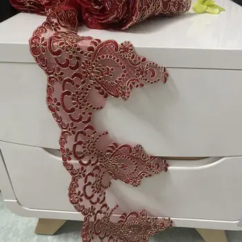 1 Yard Zarif Altın Anahat Bordo Nakış Dantel Kırpma Elbise Ev Tekstili Dantel DIY Dekoratif Aksesuarları 18 cm geniş