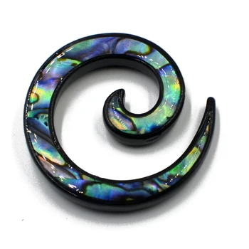 1 Çift Gökkuşağı Pyrex Cam Siyah Spiral Kulak Ağırlık Bırak Genişletici İnci Kabuk Kulak Sedye Moda Unisex Vücut Piercing Takı