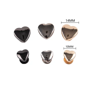 10 adet 10mm / 14mm Kalp Şekli Metal Vida Geri Perçinler Deri Çiviler Tırnak Konfeksiyon Deri El Sanatları Kemer Cüzdan Çanta Dekorasyon