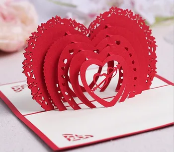10 adet 3D Kırmızı Aşk Kalp El Yapımı Kirigami Origami Düğün Davetiyesi Kartları Greeding Doğum Günü Kartı Kartpostal