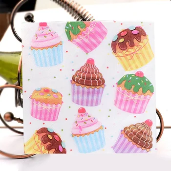 10 ADET Cupcakes Baskılı Oymacılık Peçeteler El Sanatları Kağıt Mendil Mendiller Düğün Doku Doğum Günü Partileri Masa Dekorasyon