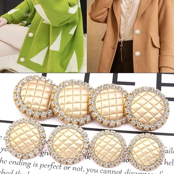 10 adet / grup Altın Elmas Giyim Düğmeleri Dekoratif Düğmeler kadın Mont Moda Yuvarlak Metal Düğmeler Giyim Dikiş