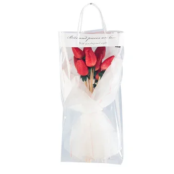 10 adet / grup Taşınabilir Taze Çiçek Buketi Taşıma Çantası Şeffaf Hediye Paketleme Çantaları Su Geçirmez Tek Gül Çantası