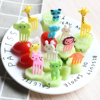 10 adet Hayvan meyve çatalı Mini Karikatür Çocuk Aperatif Kek Tatlı Gıda Meyve Kürdan Öğle Yemeği Dekor Rastgele Renk