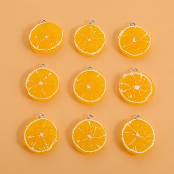 10 Adet Reçine Meyve Limon Takılar Turuncu Kolye Cabochon Yaratıcı Yuvarlak Gıda Anahtarlık Kolye Takı Bulguları DIY