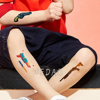 10 adet Sahte Dövme Çıkartmalar Çocuklar İçin Çocuk Serin Karikatür Keskin Nişancı Tüfeği Tabanca Geçici Dövmeler Çocuk Su Geçirmez Dövme Sanatı Dövme