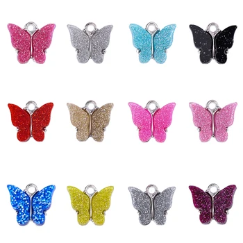 10 Adet Sevimli Gümüş Renk Kelebek Takılar Renkli Altın Tozu Kelebek Aksesuarları Antioksidan DIY Takı yapma malzemeleri