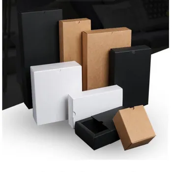 10 adet siyah ambalaj karton kutu siyah ambalaj hediye kutusu Kraft kağıt çekmece kutuları Beyaz hediye karton kutular