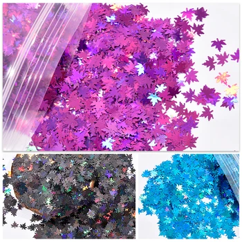 10 g/torba Nail Art Sequins Akçaağaç Yaprağı Çivi Dekorasyon İçin Holografik Glitter Tırnak Pul Aplike Ayna Sparkly Tırnak Pul