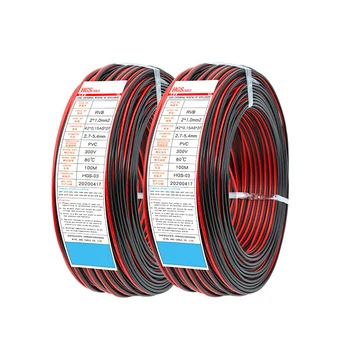 10 M Kırmızı / Siyah Kırmızı / Beyaz RVB 2 Pins Elektrik Teli 22 20 18 16 14 12AWG PVC Yalıtımlı Çıplak Bakır UL2468 Güç Hatları LED Kablo