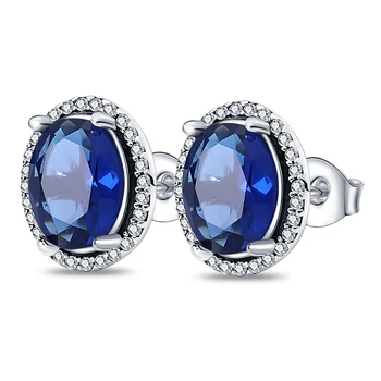 100 %925 Ayar Gümüş Küpe Yüzük Kolye Lüks takı seti Elips Mavi Kristal moda takı Kadınlar Düğün Parti İçin