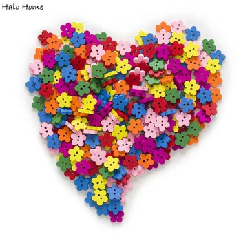 100 adet 2 Delik Karışık Sevimli Çiçekler Ahşap Düğmeler Dikiş Scrapbooking Giyim Ev Dekor El Sanatları 11mm