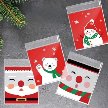 100 adet noel hediyesi Çanta Santa Kendinden Yapışkanlı Kurabiye Şeker Ambalaj Çanta Yeni Yıl Partisi Hediye Aperatif pişirme çantası Navidad Natal 2022