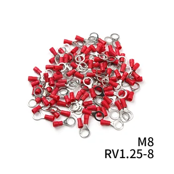 100 Adet RV1. 25 Halka Yalıtımlı Tel Bağlayıcı Kırmızı 12-10 AWG Elektrik Kablosu Sıkma Termminlas Takım Elbise 0.25-1.65mm2 Kiti