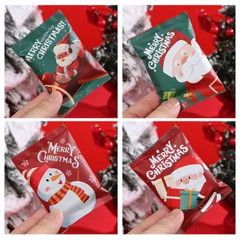 100 adet Santa Çerez Sıcak Mühür Torbaları El Yapımı Şeker Nugatları Bisküvi Ambalaj Noel Yeni Yıl Partisi Dekorasyon