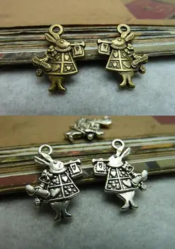 100 adet Tibet gümüş Antik bronz alaşım tavşan charm kolye 20x14mm 6747