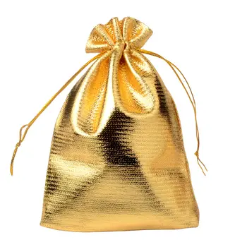 100 Adet / torba Çok Boyutlu Altın ve Gümüş Bez Çanta Ayarlanabilir Takı Ambalaj Bezi Çanta Altın İpli Düğün saklama çantası
