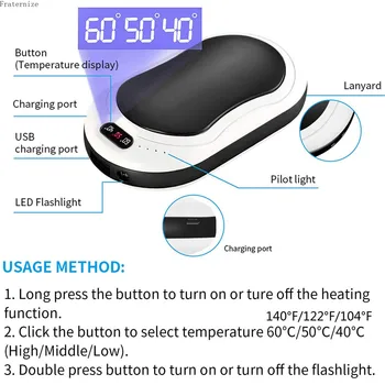 10000mAh taşınabilir Güç Bankası el ısıtıcı s açık kamp el ısıtıcı USB Uzun Ömürlü ısıtma Titreşim masajı LED el feneri
