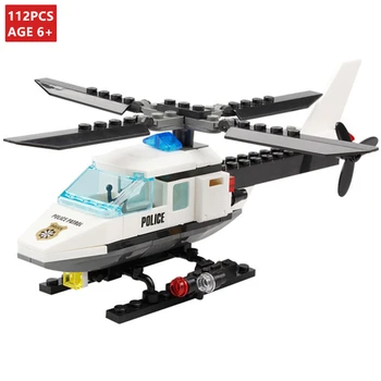 102 Adet Şehir Polis Hava Kuvvetleri Uçak Helikopter Yapı Taşları Setleri DIY Tuğla Brinquedos Eğitici Oyuncaklar Çocuklar için