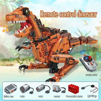 1092 ADET Şehir Yaratıcı Elektrikli Tyrannosaurus Yapı Taşları RC Jurassic Dünya Dinozor Tuğla Oyuncaklar Çocuklar İçin