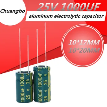 10pcs-25V 1000UF 10*17 10*20 20pcs 25V1000UF düşük ESR/empedans yüksek frekans alüminyum elektrolitik kondansatör boyutu