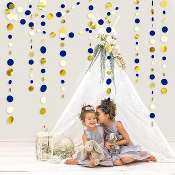 11 Ft Lacivert Altın Bej Kağıt Daire Nokta Garland Asılı Kağıt Polka Dot Flama Kraliyet Mavi Doğum Günü Bebek duş dekorasyonu