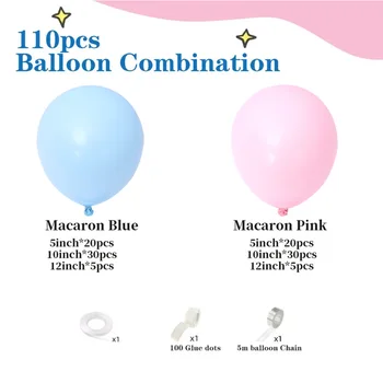 113 Adet Macaron Pembe Mavi Lateks Balonlar Garland Kemer Erkek Kız Cinsiyet Reveal Balonlar Düğün Doğum Günü Bebek Duş Parti Dekor