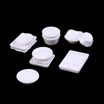 12 adet 1: 12 Evcilik Minyatür Beyaz Tabaklar Modeli Mutfak Oyuncak Oyna Pretend Bebek Evi Dekor İçin