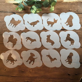 12 Adet 13 * 10cm Pet Köpek DIY Katmanlı Şablonlar Boyama Scrapbooking Damgalama Kabartma Albümü Kağıt Kartı Şablonu